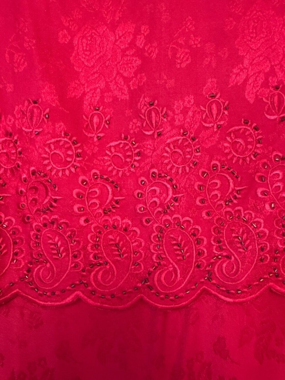 Sarah Elizabeth Size 14 Long Sleeve Red Dress Floral Lace Beaded Bodice - Picture 3 of 6